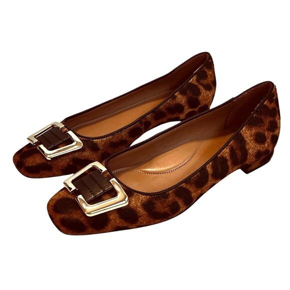 Talbots Women’s Sz 6.5 Brown Leopard Square Toe Flats Shoes Calf Hair Buckle - Picture 5 of 11